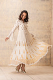 IVORY CHANDERI CHINAR BOOTA PRINTED & EMBROIDERED ANARKALI SET ( NR-07A )