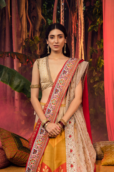 Kanika-M multi-coloured silk dupion foil radha printed lehenga ( FB-23 )