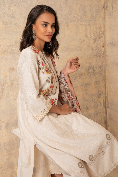 IVORY CHANDERI EMBROIDERED KURTA SET ( NR-01 )