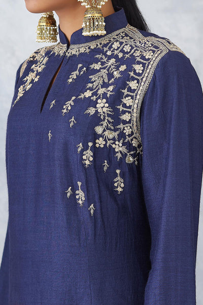 Eye Catching Navy Blue With Maroon Ombre Embroidered Kurta With Churidar ( NAAZ-06 )