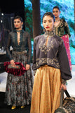 Charcoal embroidered blouse and Yellow brocade skirt set(E-10/TL-14)