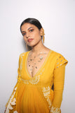 TURMERIC & IVORY KHADI EMBROIDERED & FOIL PRINTED ANGRAKHA SET (2 PCS)
