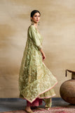 PISTA GREEN SILK CHANDERI FOIL PRINTED & EMBROIDERED ANARKALI SET (3 PCS)