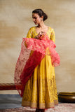 YELLOW FOIL PRINTED & EMBROIDERED ANARKALI SET ( FB-41)