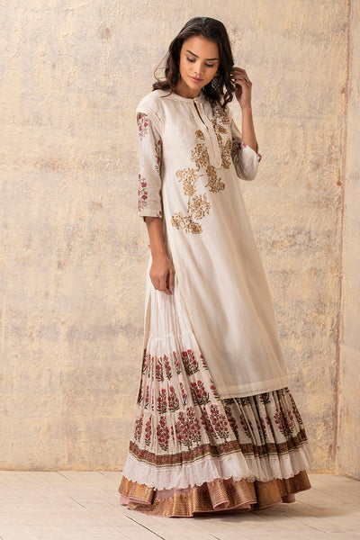 IVORY CHANDERI FOIL PRINTED & EMBROIDERED KURTA SET ( NR-05 )