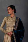 INDIGO SILK VELVET EMBROIDERED DUSHALA ( DUS-24)