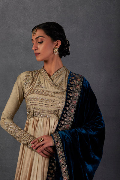 INDIGO SILK VELVET EMBROIDERED DUSHALA ( DUS-24)