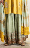 YELLOW ZARDOZI EMBROIDERED KURTA WITH MINT SHARARA (BRM-30S)