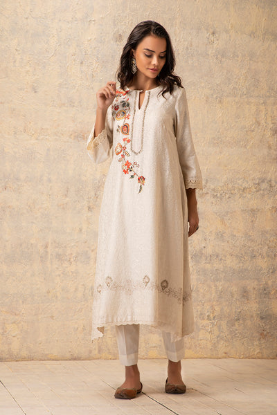IVORY CHANDERI EMBROIDERED KURTA SET ( NR-01 )