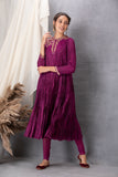 WINE CRINKELED ANARKALI WITH MATCHING CHURIDAR(SLK-01)