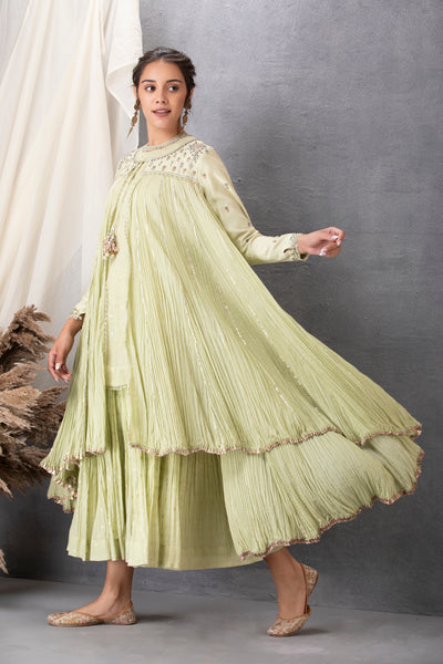 PISTA GREEN CRINKELED JACKET WITH DRESS (BV-04)