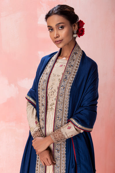 BLUE WOOLEN EMBROIDERED DUSHALA ( SHAWL-09 )