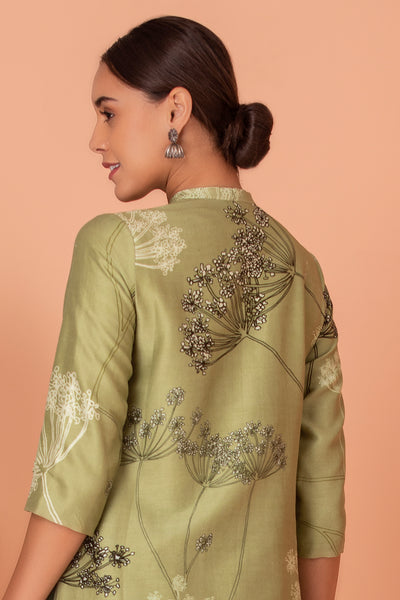 GREEN SILK CHANDERI PRINTED TUNIC (1 PC)