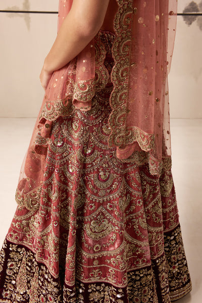 Old rose and ruby embroidered lehenga  (E-28/TL-123)