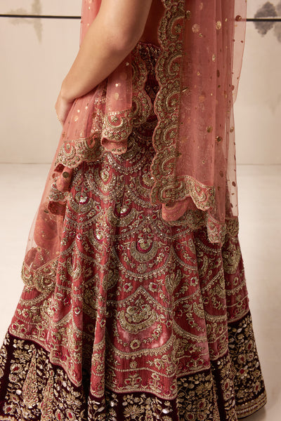 Old rose and ruby embroidered lehenga set (E-28/TL-123)