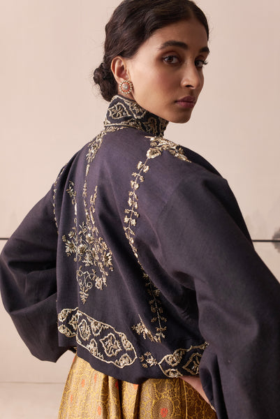Charcoal embroidered blouse and Yellow brocade skirt set(E-10/TL-14)