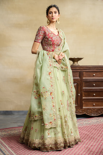 MINT TULLE HEAVY EMBROIDERED LEHANGA SET ( SK -16A )