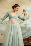 AQUA FLORAL PRINTED & EMBROIDERED ANARKALI SET (3 PCS)