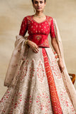 IVORY & ORANGE SILK DUPION EMBROIDERED LEHENGA SET (4 PCS)