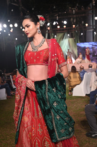 EMERALD GREEN VELVET EMBROIDERED DUSHALA (DUS-93)