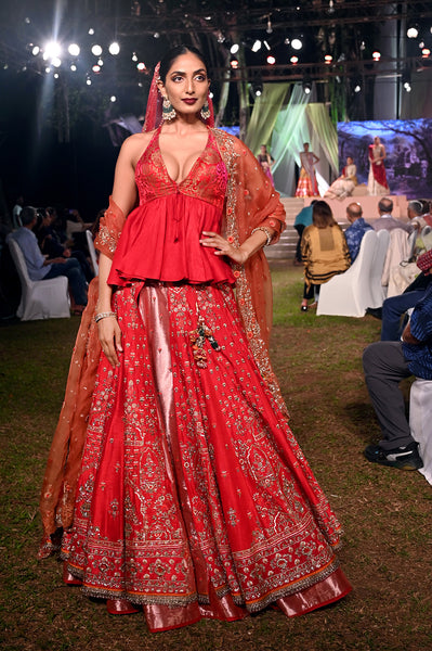 Red double layered embroidered lehenga set (FB-03, FB-05)