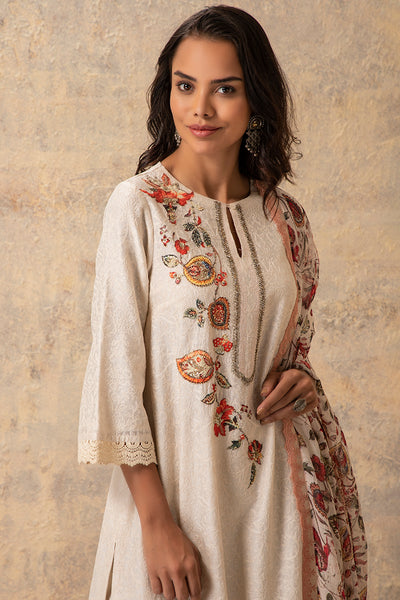 IVORY CHANDERI EMBROIDERED KURTA SET ( NR-01 )