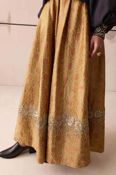 Charcoal embroidered blouse and Yellow brocade skirt set(E-10/TL-14)