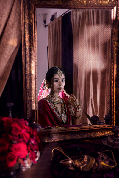 Atisha-W ruby silk mashru embroidered lehenga set ( FB-01 )