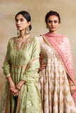 PISTA GREEN SILK CHANDERI FOIL PRINTED & EMBROIDERED ANARKALI SET (3 PCS)