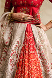 IVORY & ORANGE SILK DUPION EMBROIDERED LEHENGA SET (4 PCS)