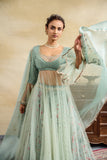 AQUA FLORAL PRINTED ANARKALI  LEHNGA SET (SAM/ANK-04A)