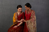 CRIMSON RED SILK CHANDERI GOLD PRINTED & EMBROIDERED ANARKALI SET (FB-39)