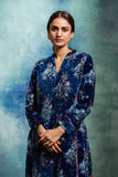 BLUE SILK VELVET EMBROIDERED TUNIC (1 PC)
