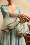 AQUA FLORAL PRINTED & EMBROIDERED ANARKALI SET (3 PCS)
