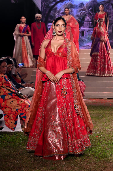 Red double layered embroidered lehenga set (FB-03, FB-05)