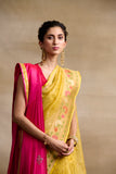 HOT PINK EMBROIDERED DUPATTA WITH GOLD BORDER ( DUP-71 )