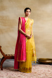 HOT PINK EMBROIDERED DUPATTA WITH GOLD BORDER ( DUP-71 )