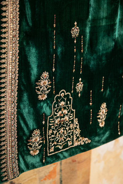 EMERALD SILK VELVET EMBROIDERED DUSHALA ( DUS-63 )