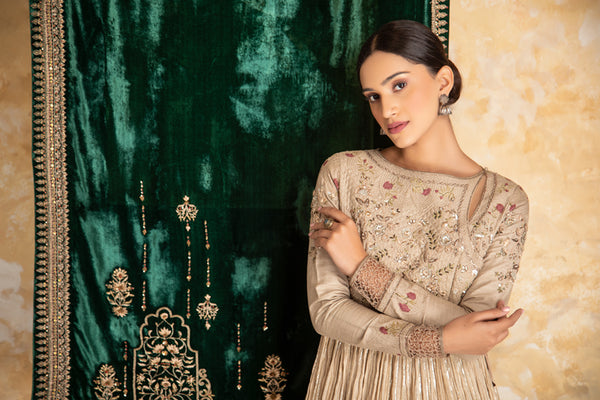 EMERALD SILK VELVET EMBROIDERED DUSHALA ( DUS-63 )