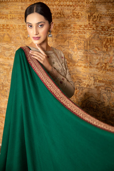 Emerald woolen Pashmina zardozi embroidered dushala ( SHAWL-01 )