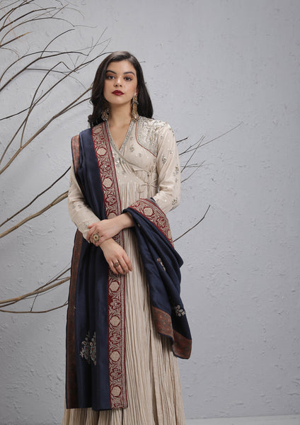 NAVY BLUE SILK EMBROIDERED DUSHALA (DUS-55)