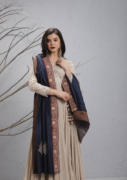 NAVY BLUE SILK EMBROIDERED DUSHALA (DUS-55)