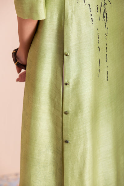OLIVE SILK CHANDERI PRINTED TUNIC (1 PC)