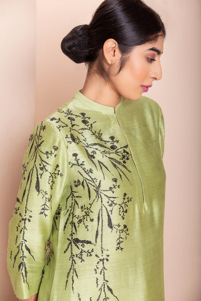 OLIVE SILK CHANDERI PRINTED TUNIC (1 PC)