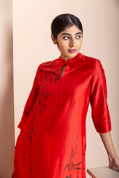 Red printed straight Tunic( PNK-11 )