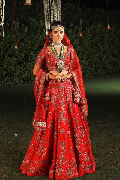 Royal & Exquisite Sindoori Red Embroidered Lehanga Set (JP-54A)