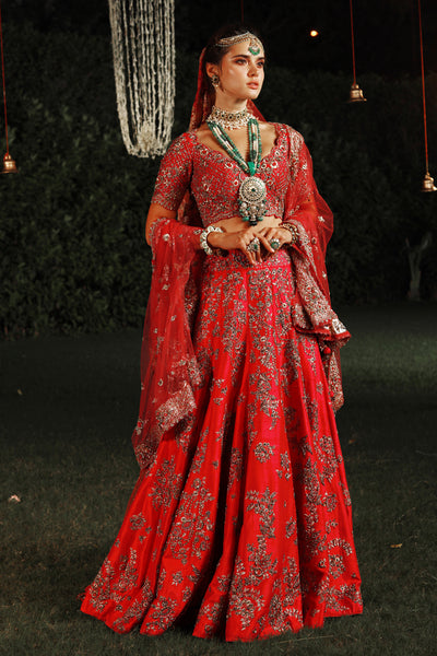 Royal & Exquisite Sindoori Red Embroidered Lehanga Set (JP-54A)