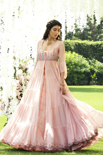 BLUSH CHIFFON EMBROIDERED TIERED ANARKALI SET (KK-44A/SK-32)