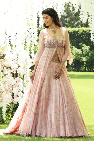 BLUSH CHIFFON EMBROIDERED TIERED ANARKALI SET (KK-44A/SK-32)