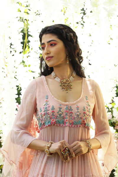 BLUSH CHIFFON EMBROIDERED TIERED ANARKALI SET (KK-44A/SK-32)